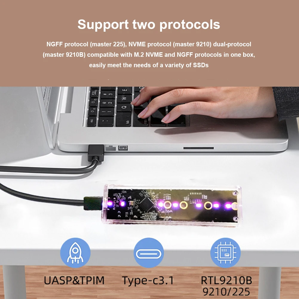 M.2 NVMe NGFF ޴  SSD ̽,   ϵ ũ ڽ, USB 3.1 C Ÿ M Ű B Ű, M.2 SSD 2230 2242 2260 2280