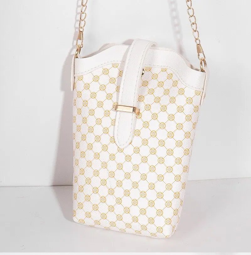 Se033c53bb9b44f3cbeb4538604eb6762I New Fashion Plaid Polka Dot Print Single Shoulder Bag Casual Oblique Chain Crossbody Mini Small Bucket Bag Mallzona