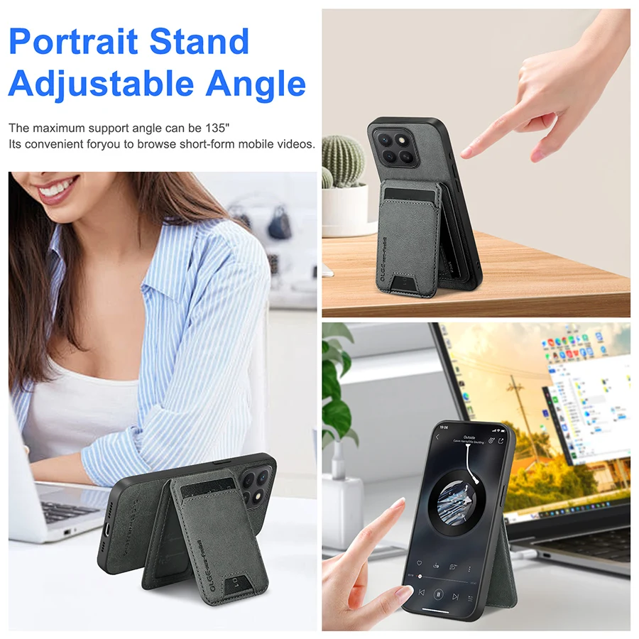 Magnetic Leather Card Holder Wallet with Detachable Case