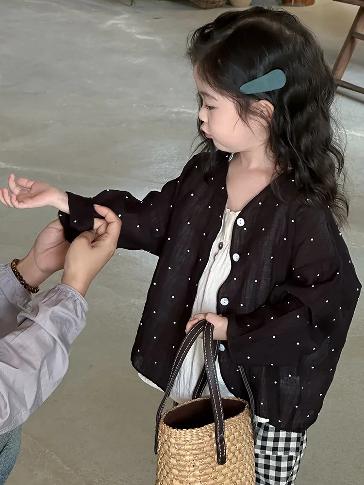 어린이용 자외선 차단 재킷, 얇은 여아 도트 가디건, 어린이 자외선 차단 의류,  소년 긴 소매 캐주얼 코트, 2024 여름 신상