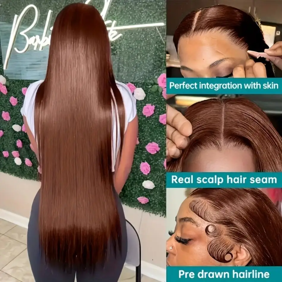Straight 13X4 Lace Front Wigs Chocolate Brown Transparent Lace Frontal Wigs Human Hair 180% Density Dark Brown Human Hair Wigs