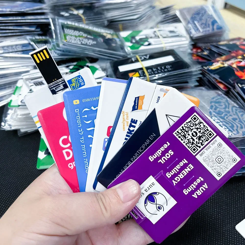 10/50/100개/세트 무료 맞춤형 로고 신용카드형 4GB 펜 드라이브 8GB 16GB 32GB USB 스틱 플래시 드라이브 1GB 2GB 썸 드라이브 선물용