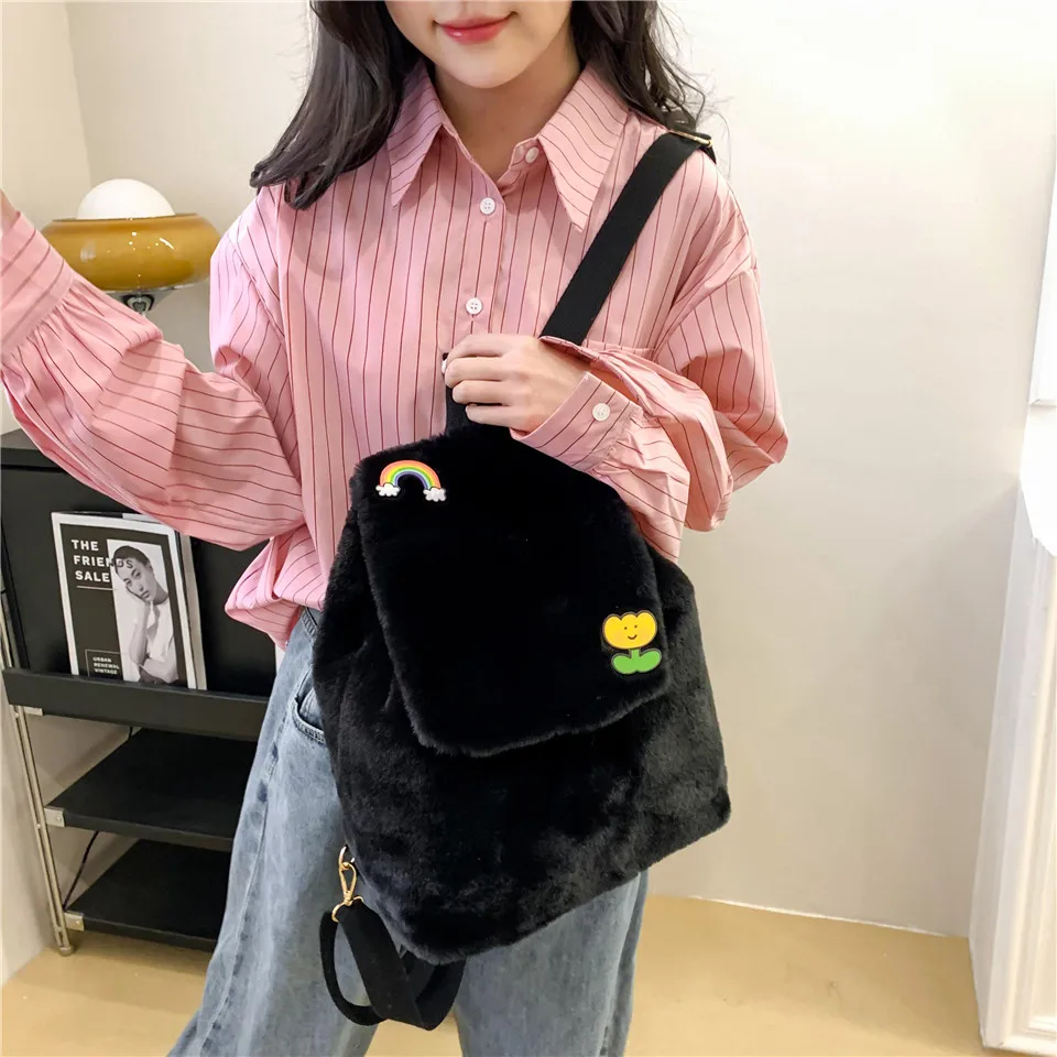 Y2K Fluffy Backpacks For Women 2023 Winter Shoulders Bag Fur Knapsack Soft Packbag Furry Rucksack Student Mochila Plush Book Bag