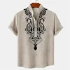 Men's shirt ethnic style 3D printing henley shirt, men's fashion button down collar short sleeve, high quality men's tops