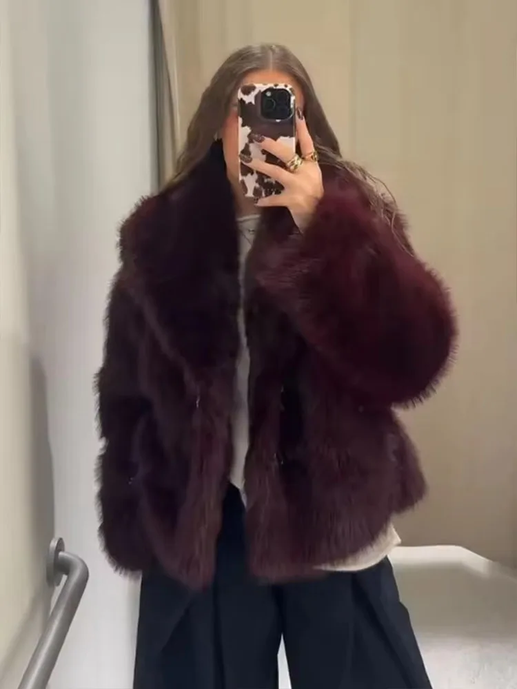 2025 Winter Jackets For Women Faux Fur Elegant Warm Woman Jacket Coat Long Sleeve Lapel Loose Plush Fluffy Thick New Outerwears