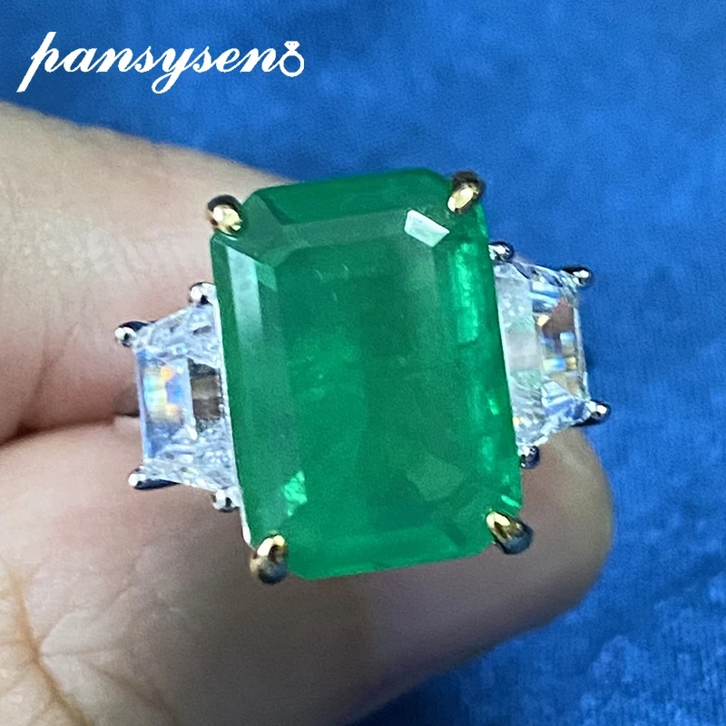 

PANSYSEN Vintage 100% 925 Sterling Silver Emerald Simulated Moissanite Gemstone Rings for Women White Gold Color Fine Jewelry