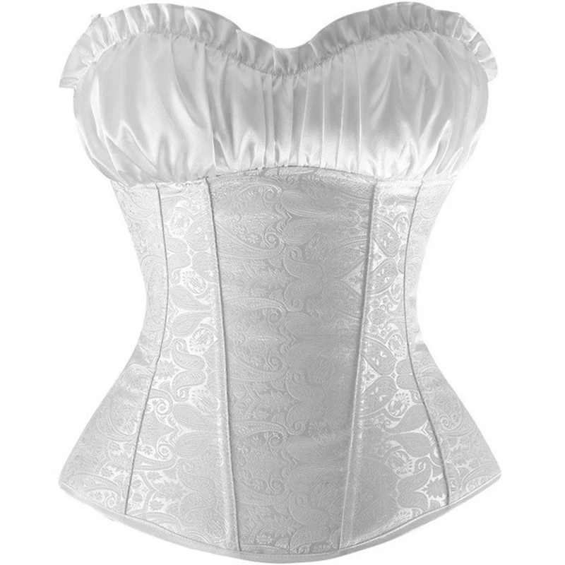 

Sexy Gothic white Chiffon Lace Applique Corsets And Bustiers Embroidery Padded Cup Lingerie Slimming Steampunk Women Corsets