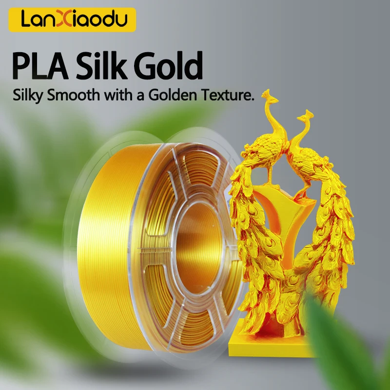 Lanxiaodu Silk PLA Filament 1.75mm 1kg 3D Printer Filament Silk Filament Shine 3D Pen Printing Material Shiny Gold  Multipack sunlu silk pla filament 1 75mm 1kg 2rolls shiny metal like red colors silk 3d printer filament for diy artwork printing