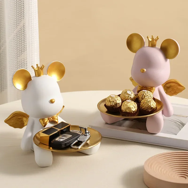 

Resin Bear Tray Figurines Holder Figurine Home Living Room Bedroom Key Storage Decor Ornament Candy Container Animal Statues
