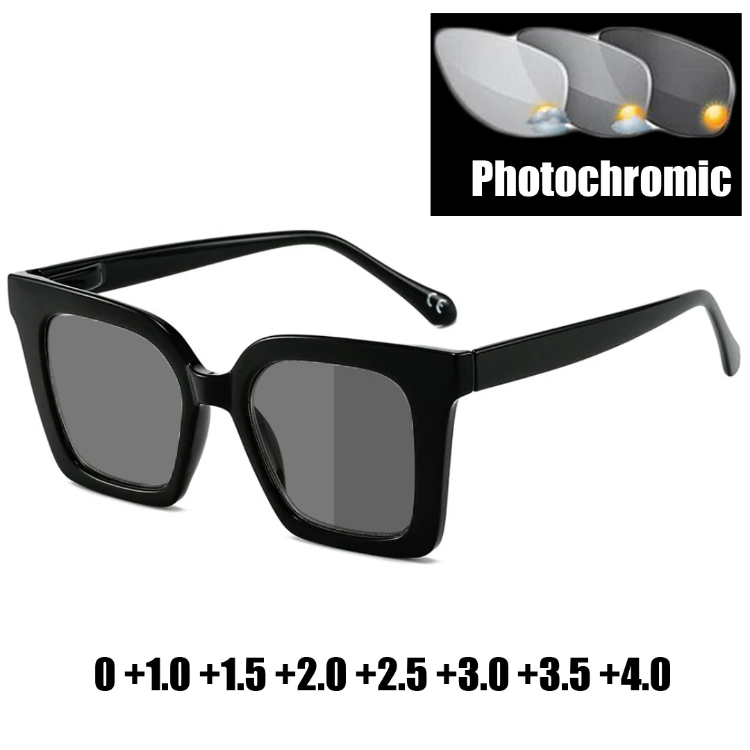 

Finished Photochromic Reading Eyeglasses Vintage Trend Women Men Blue Light Blocking Presbyopia Glasses Anti-UV Far Sight To+4.0