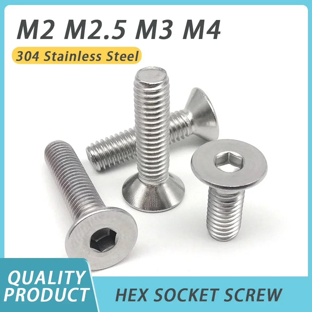 

M2 M2.5 M3 M4 Hexagon Hex Socket Countersunk Screw Flat Head Allen Bolts 304 Stainless Steel DIN7991 Assortment Kit Machine Bolt
