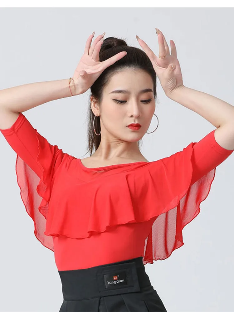 

Элегантный топ для современных танцев и вечеринок, классический костюм на выпускной, Облегающая рубашка с рюшами для улицы, фестиваля, латиноамериканской вечеринки