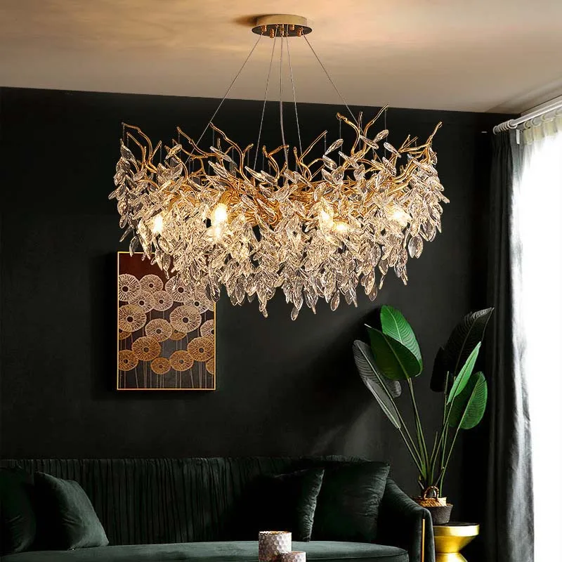 French modern luxury upscale ambiance lamp dining room bedroom duplex ceiling light luxury tree branch crystal chandelier 4