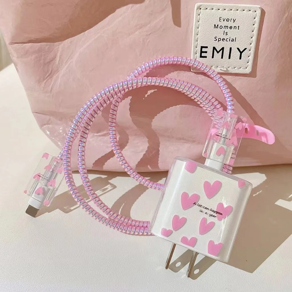 충전 데이터 케이블 보호대 케이스, 4 in 1, 아이폰 15 14 13 16 11 18W 20W 충전기 보호 커버, 와인더 액세서리 슬리브