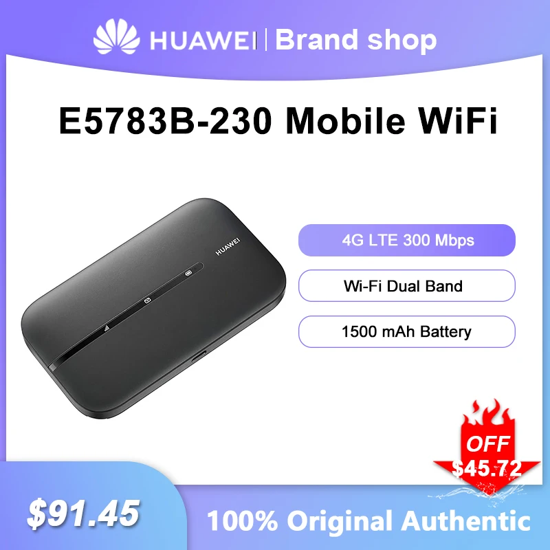 

Unlocked HUAWEI 4G Mobile WiFi 3 E5783B-230 Modem 4G WiFi Sim Card 300 Mbps Dual Band Pocket HotSpot Router 1500 mAh Battery