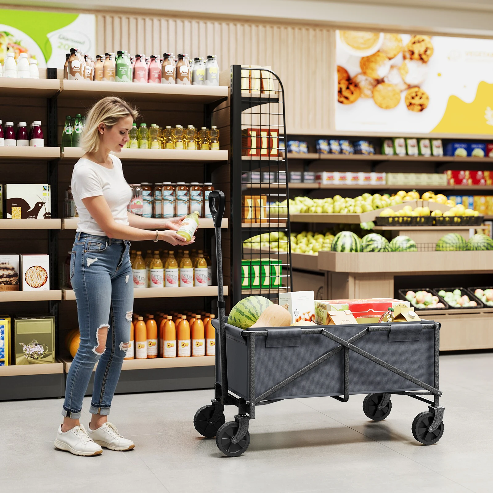 WOLTU Faltbarer Garten- und Campingwagen mit Verstellbarem Griff, Transport-Trolley für BBQ, Strand und Einkauf – Detail 19