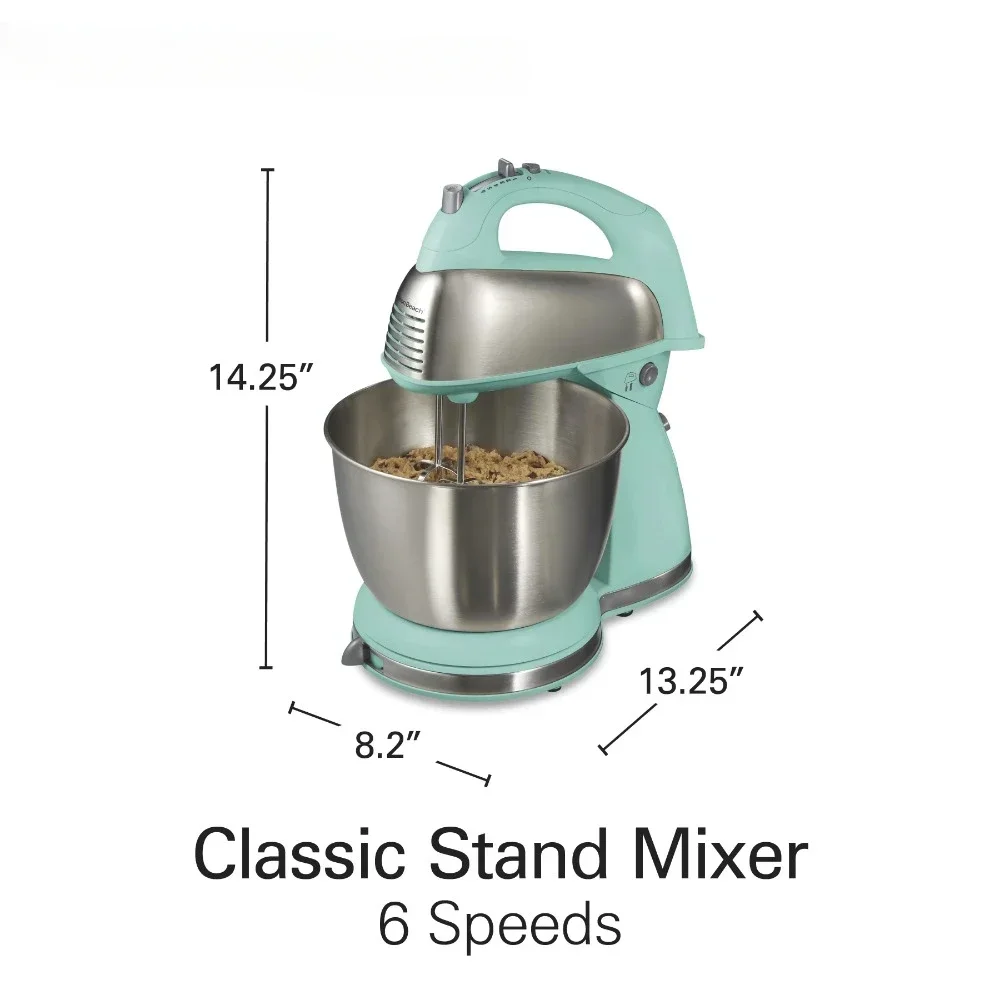 Classic Stand and Hand Mixer, 4 Quart Stainless Steel Bowl, 6 Speeds with Quick Burst, Blue, Blenders, Household 5
