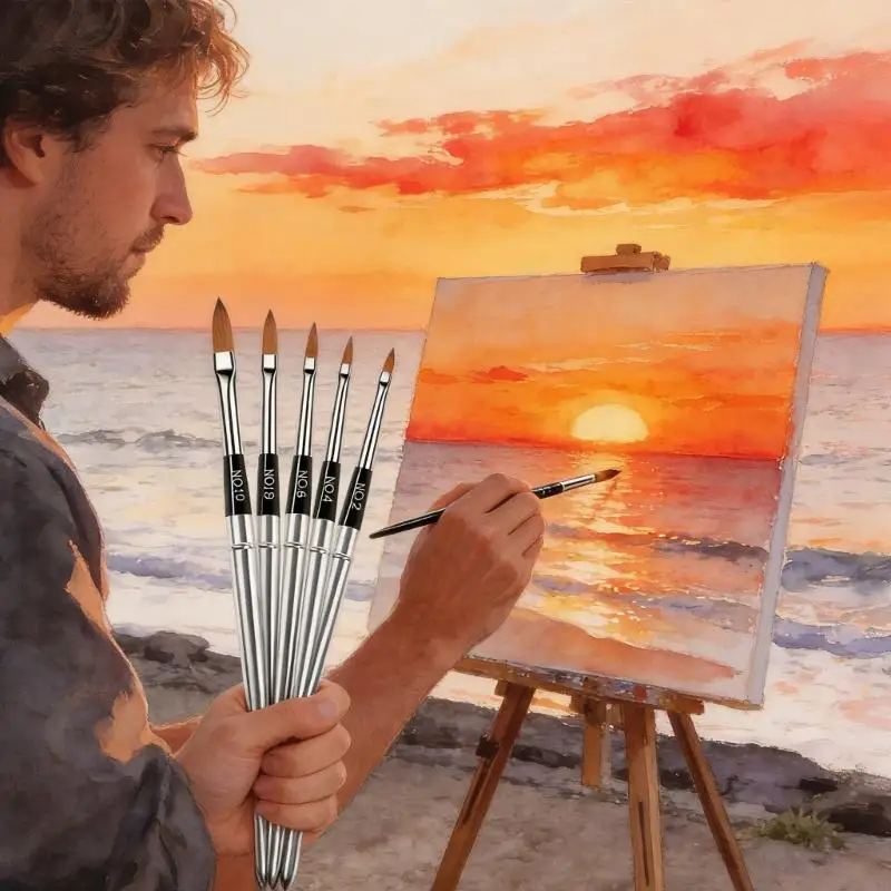 6-teiliges einziehbares Reise-Aquarellpinsel-Set mit PU-Lederetui für Künstler B03E – Detail 8