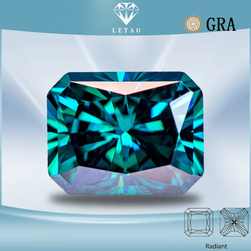 Moissanite Stone Radiant Cut Primary Color Emerald Green Lab Grown Diamond for DIY Charm Jewel Making GRA Certificate