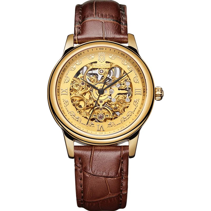 Rocos Genuine Brand Cut Out Retro Fully Automatic Mechanical Watch Belt Watch Men's Waterproof Trendyy Men's Watch 5