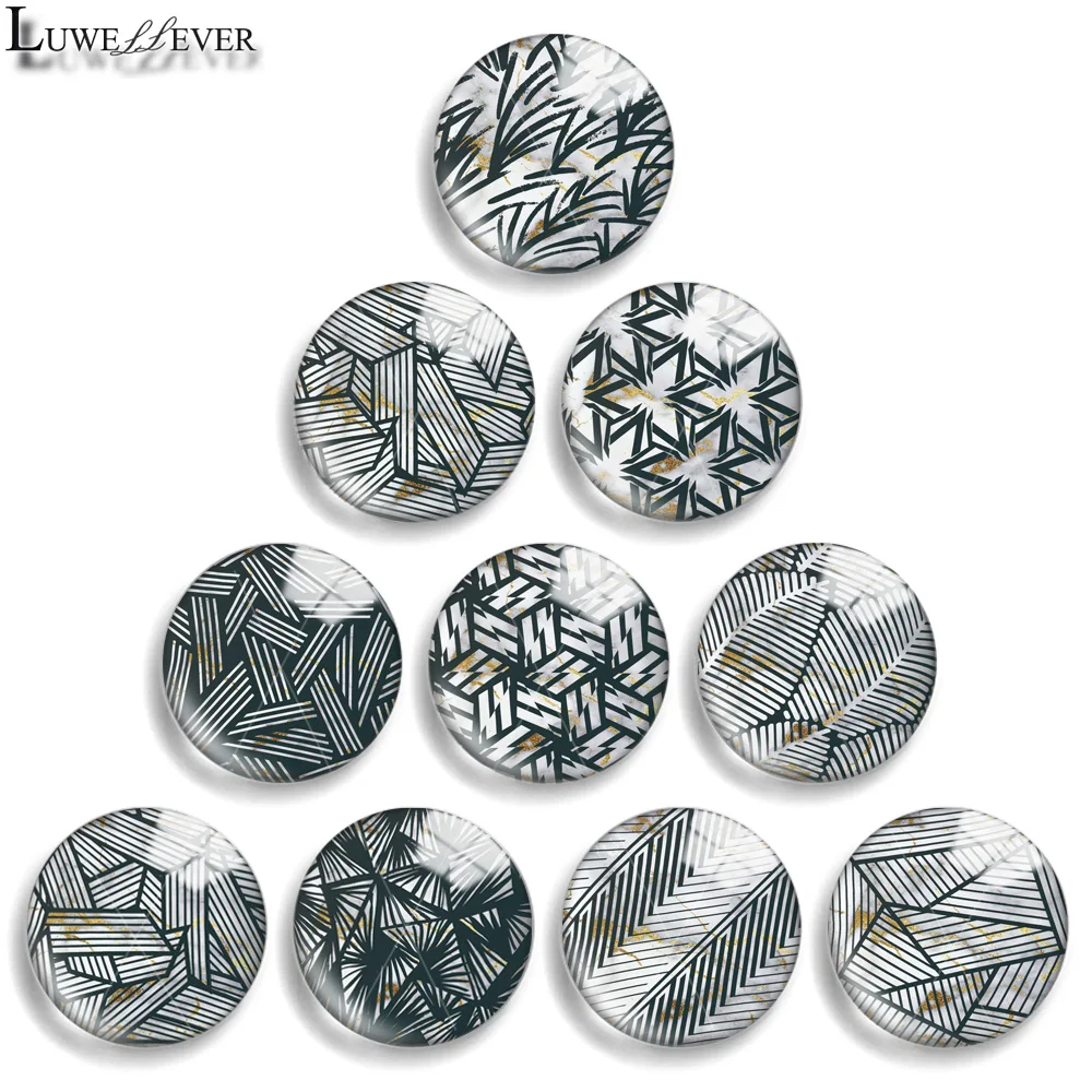 

10mm 12mm 20mm 25mm 30mm 40mm 798 Geometry Painting Mix Round Glass Cabochon Jewelry Finding 18mm Snap Button Charm Bracelet