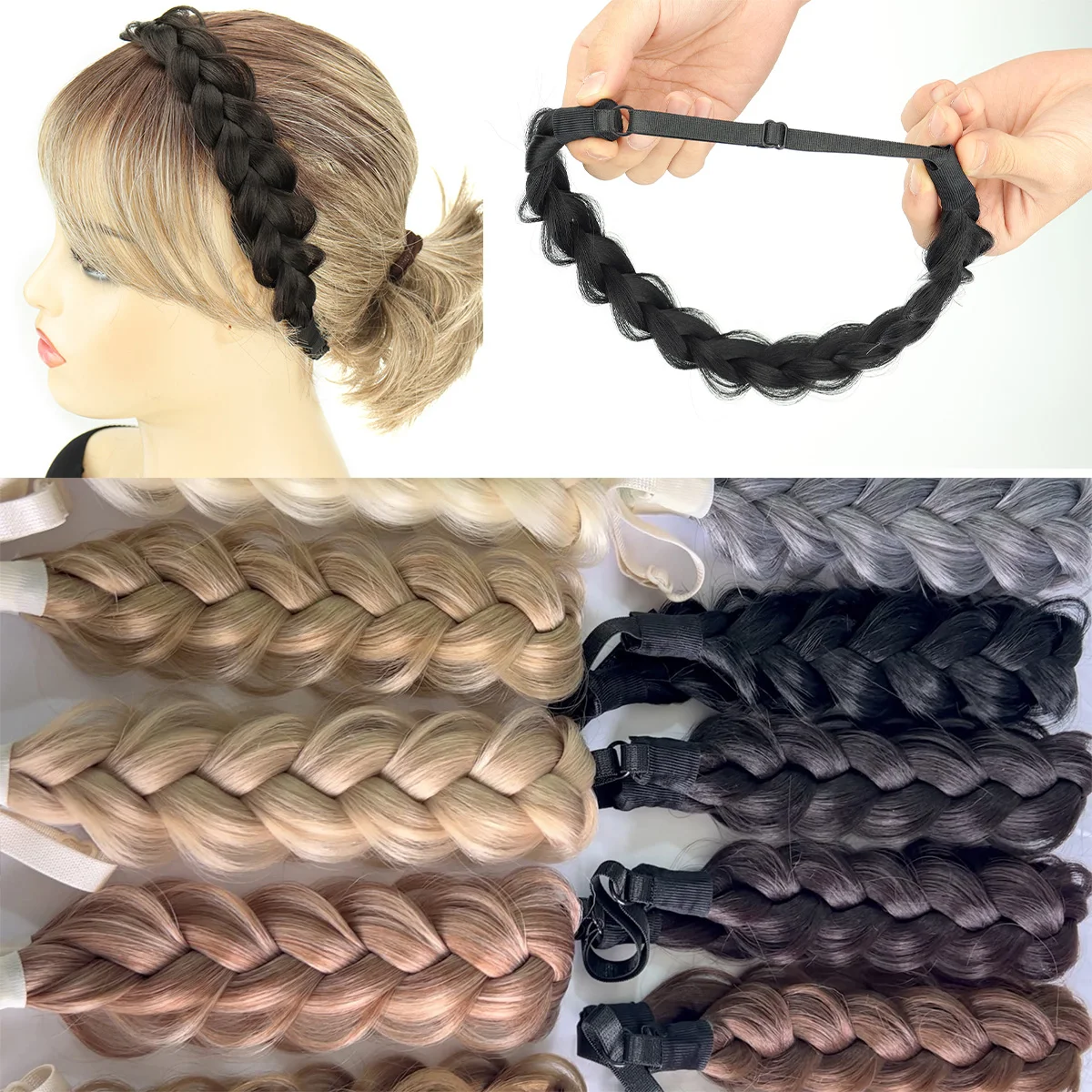 Synthetic hair band fishbone twist braids wigs adjustable rubber bands women's head hair accessories high temperature silk