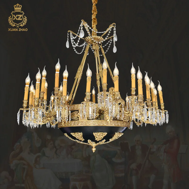 

XUANZHAO Baroque Vintage Classic Pendant Lamp Luxury Pendant Light Lobby Brass Crystal Chandelier Lighting