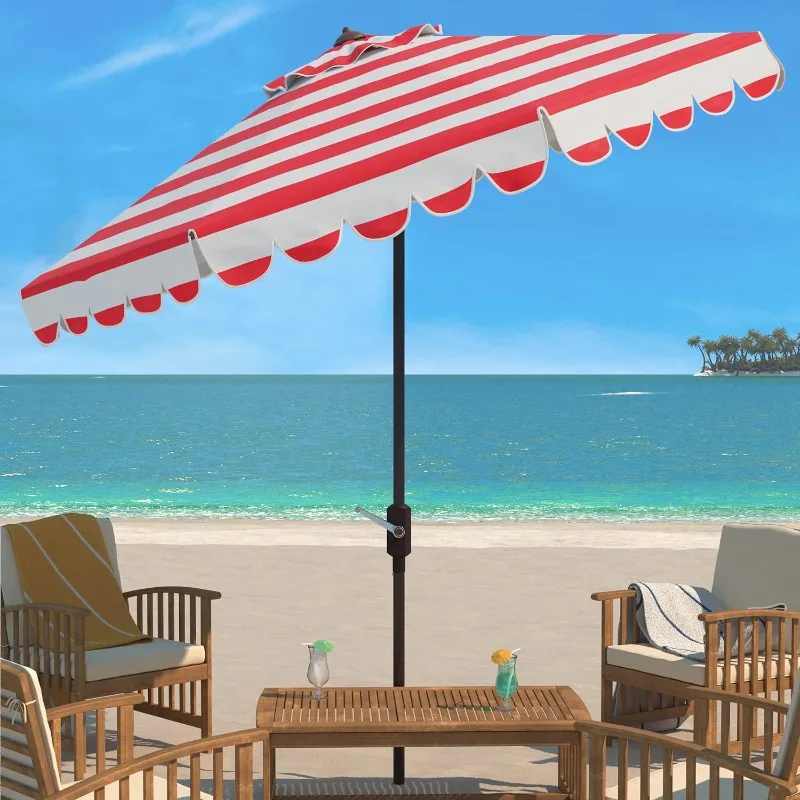 

Safavieh PAT8011C Outdoor Collection Maui Navy and White Single Scallop Striped 9Ft Crank Push Button Tilt Umbrella