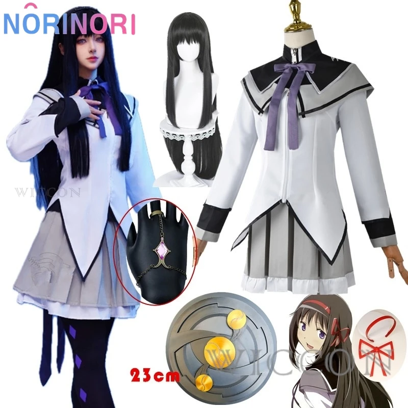 

Anime Magical Girl Puella Magi Madoka Magica Akemi Homura Cosplay Costume School Fighting Uniforms Wig Socks for Mahou Shoujo