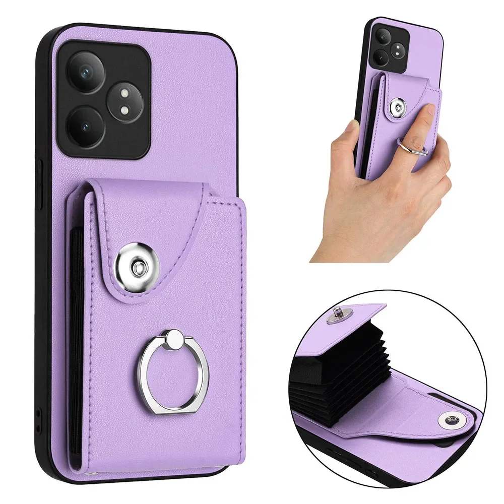 Elegant Ring Vertical Leather Wallet Card Holder Case Cover