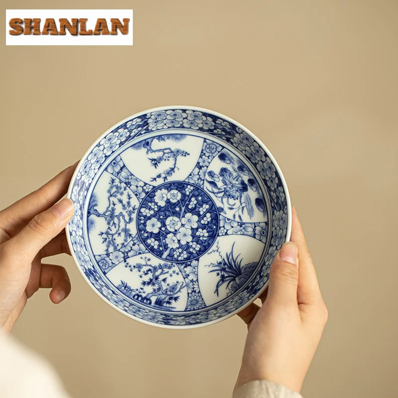 170ml Jingdezhen Antique Blue And White Gaiwan Aesthetic Twelve Gods Of Flowers Tea Tureen Tea Making Cover Bowl Cafes Craft