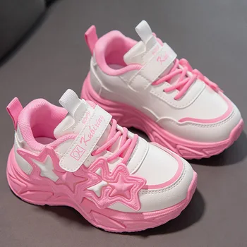 Girls Sports Shoes Spring Breathable Fashionable Sneakers Children Student Leather Small White Shoes PVC Casual Trendy Shoe 2