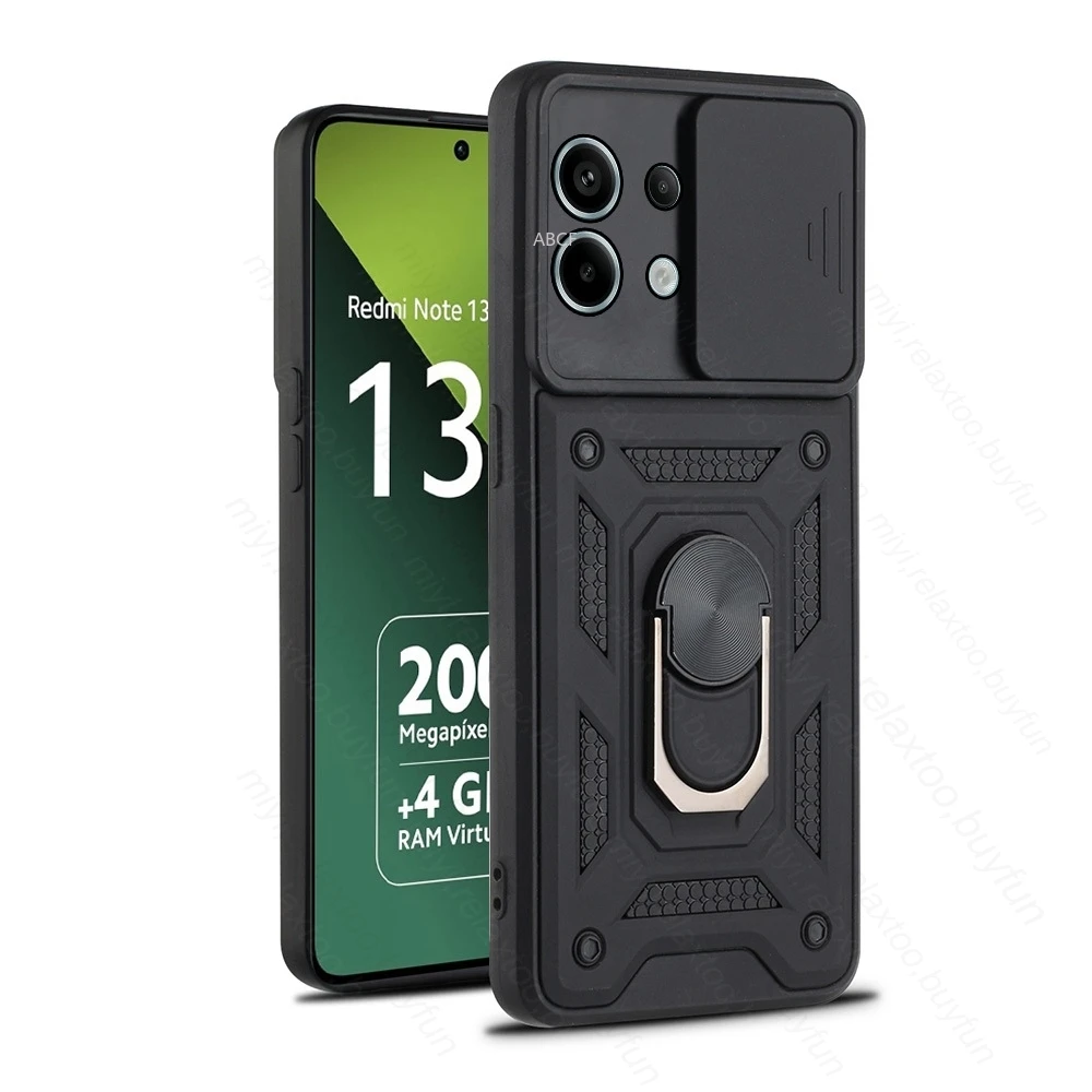 Shockproof Armor Slide Lens Case with Magnetic Ring Holder Stand Cover