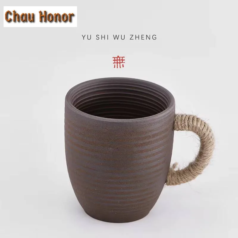Handmade Ceramic Coffee Mug Retro Style Coarse Pottery Cup 300ml Milk Oat Breakfast Cup Heat Resistant Creative Gift for Friends