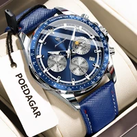 POEDAGAR Original mode hommes horloge lumineux étanche chronographe Date homme montre-bracelet en cuir Quartz Sport hommes montres Reloj 2