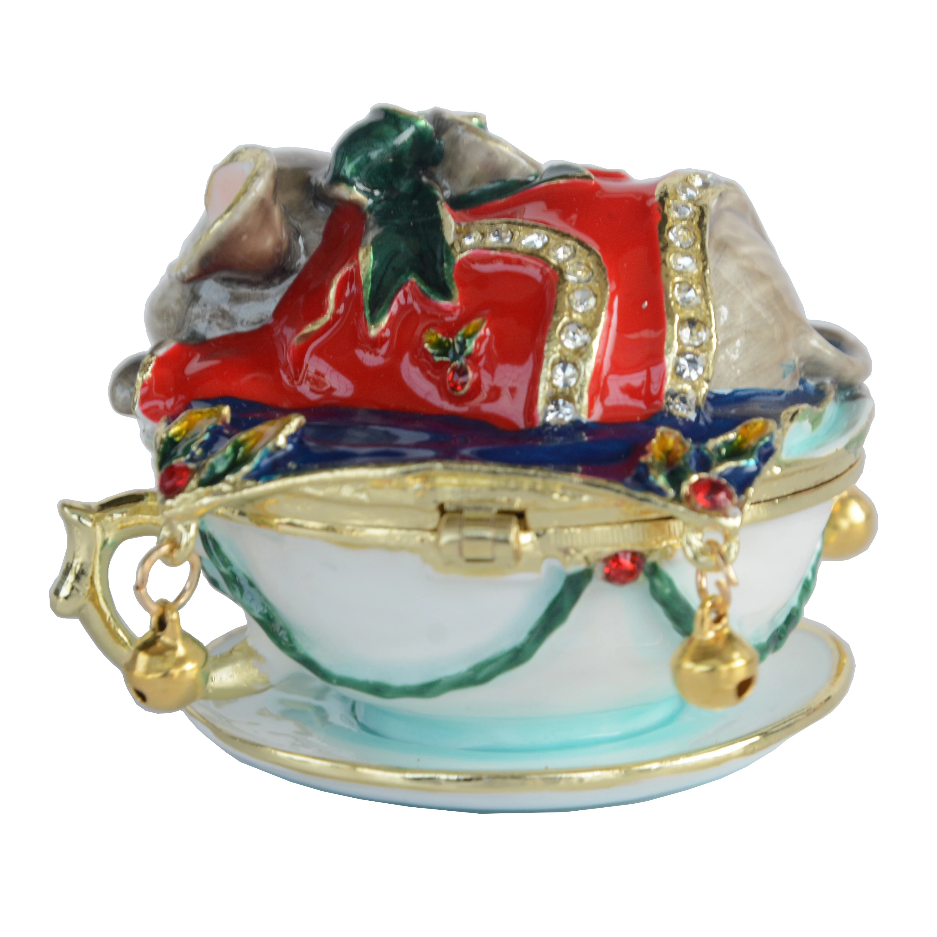 Mini Storage Boxes Mouse in Teacup Trinket Box Ring Holder Birthday Christmas Gift Metal Home Decoration