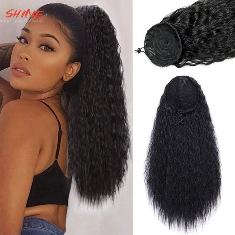 

Curly Long Drawstring Ponytail Synthetic Ponytails for Black Women Natural Black Ponytail Clip in Hair Extensions for Cosplay