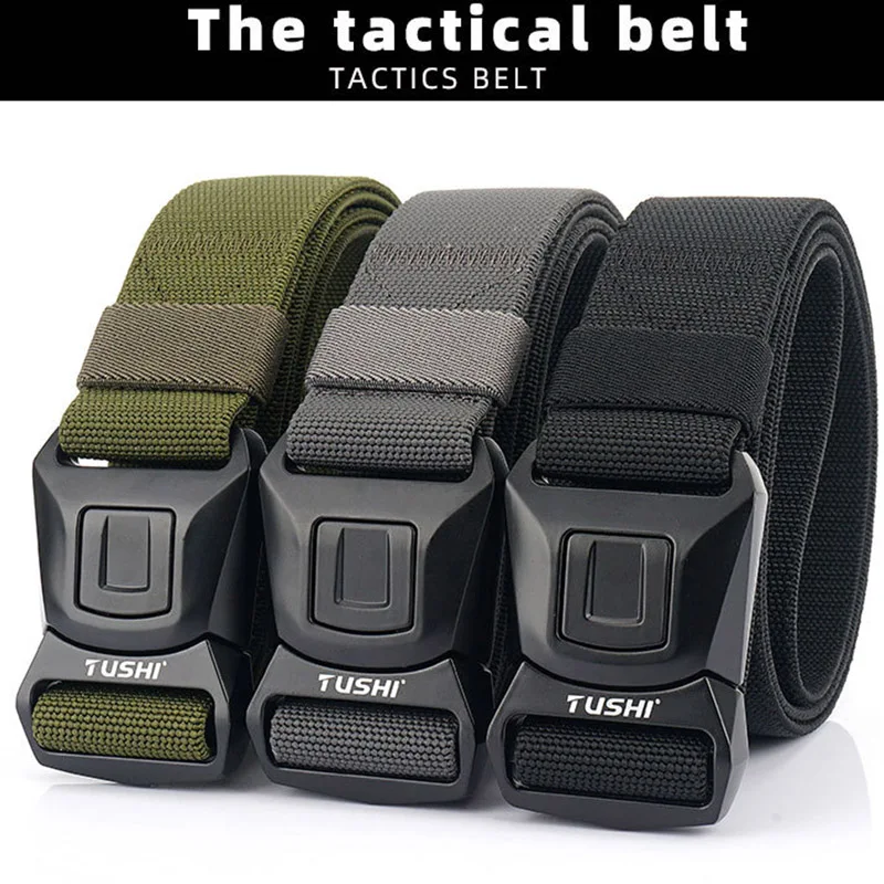 2024 New Quick Release Buckle Workwear Belt With Quick Drying Elastic Weaving Waist Sealing High Quality Fashion Men Travel Belt 2024 new aluminum alloy tactical nylon belt for casual men s workwear with luxurious waistband design and elastic woven belt