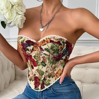 Gilet sans manches à bretelles imprimé pour femme, tenue de Club Sexy, col en V, haut court rétro Slim Y2K, Style de rue, épaules nues, Corset en arête de poisson 4