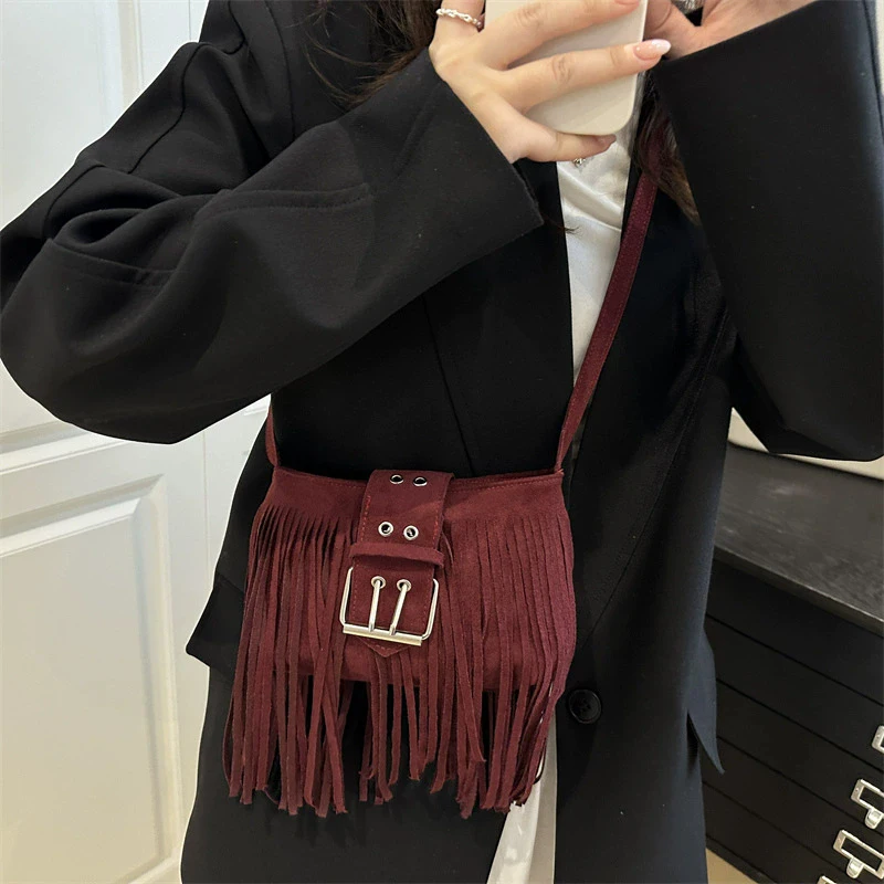 High Quality Women Nubuck PU Leather Shoulder Bag Fashion Ladies Crossbody Bags Casual  Female Tassel Messenger Bag