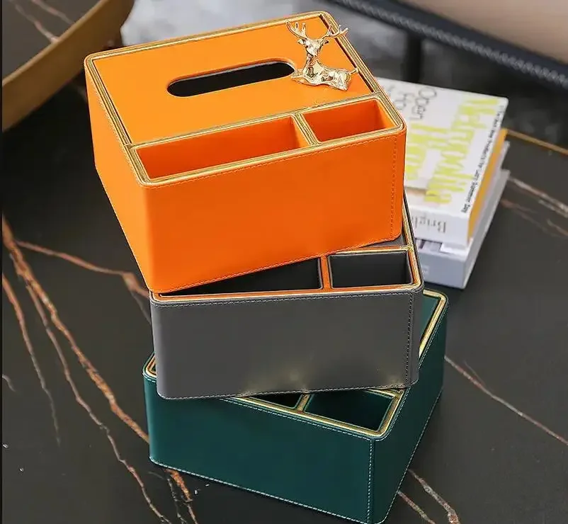 

Multifunctional Leather Tissue Box Remote Control Key Storage Removable Tissue Box Home Living Room Bedroom Decoration Ornaments