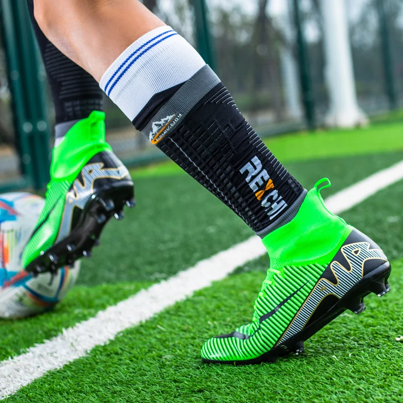 Men Kids Football Boots Turf Soccer Shoes Cleats Training High Top Ankle Sport Sneakers Size 35-45