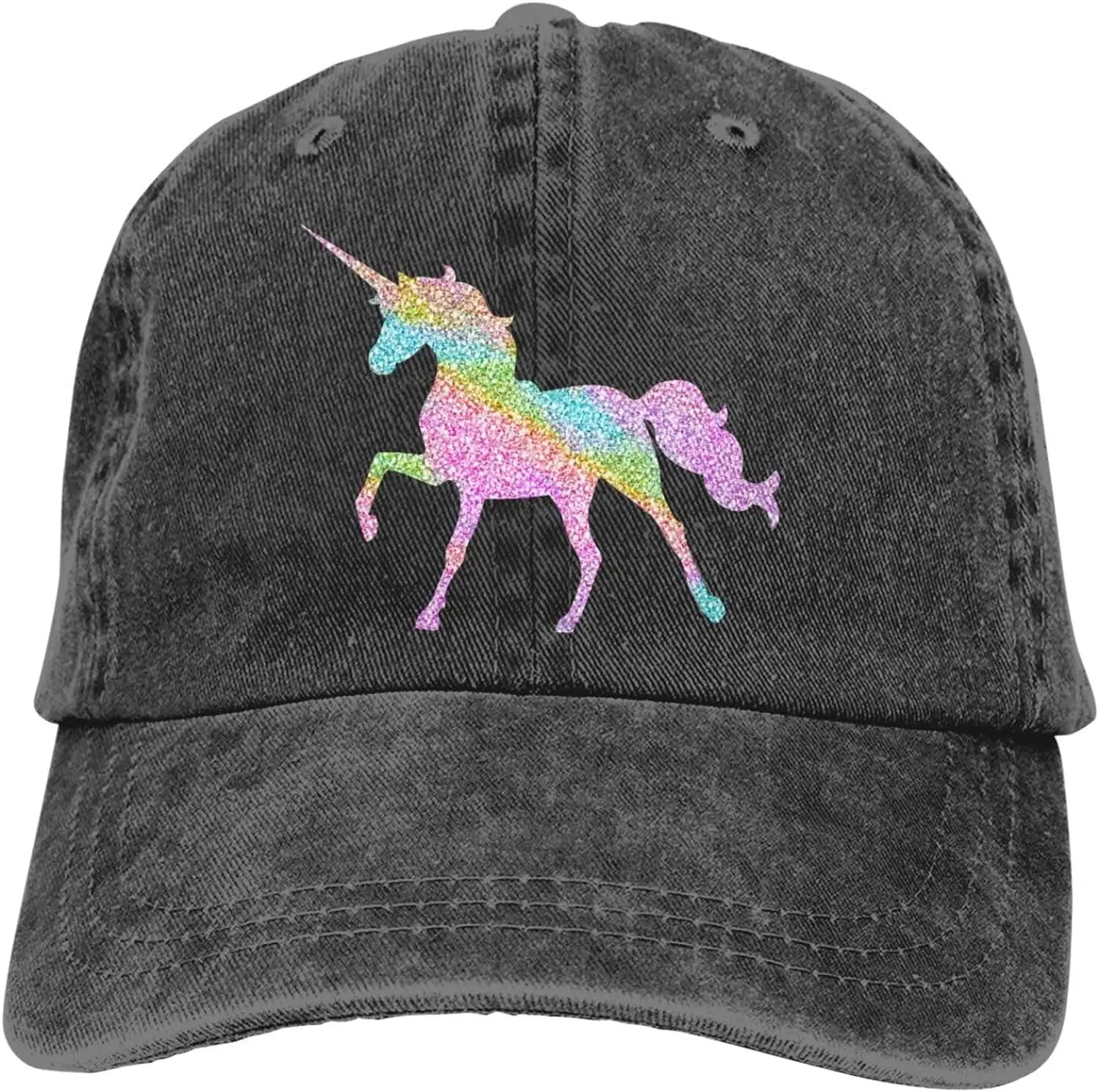 

Colorful Unicorn Hats for Men Black Baseball Cap Women Vintage Adjustable Dad Hat Funny Trucker Hat Summer Washed Denim Cap