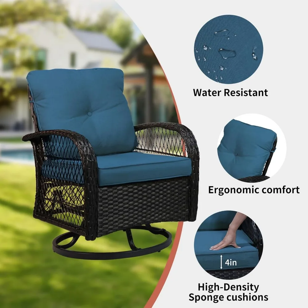 3 Pieces Patio Furniture Set, Outdoor Wicker Patio Chairs with Thick Cushions and Glass Coffee Table, Modern Conversation Set 5