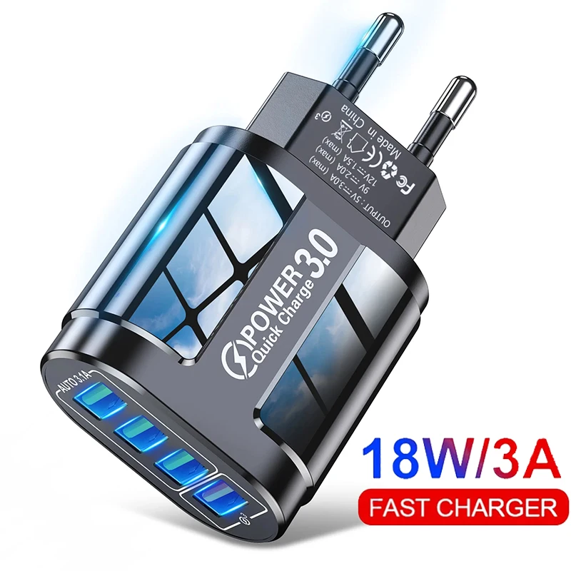 Fast Charge USB Wall Charger with 4 Ports for Cell Phone