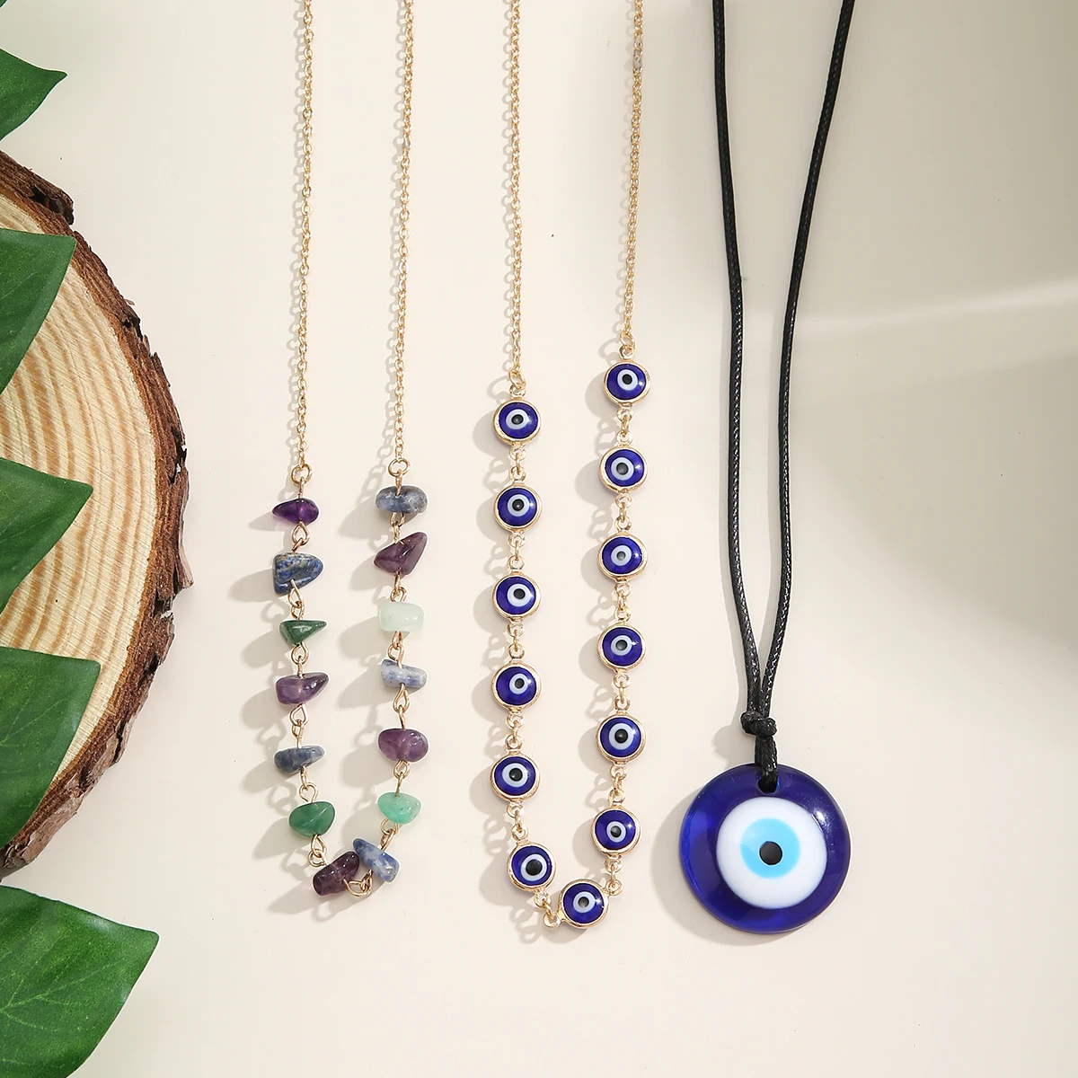 3Pcs Boho Creative Blue Turkish Lucky Evil Eye Pendant Choker Necklace for Women Irregular Bead Chain Y2K Jewelry Accessories
