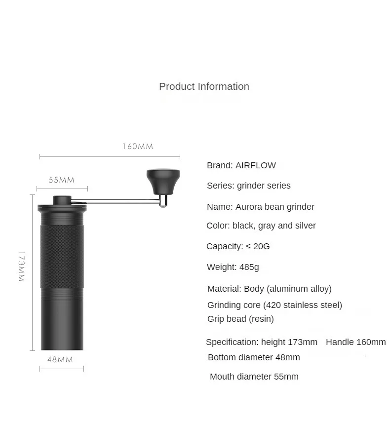 Se0361dab3a5c48b0ad25a57c068433b3R AIRFLOW Manual Coffee Grinder CNC Stainless Steel Double point central shaft fixed 5core/7core Hand Burr Coffee Bean Grinding