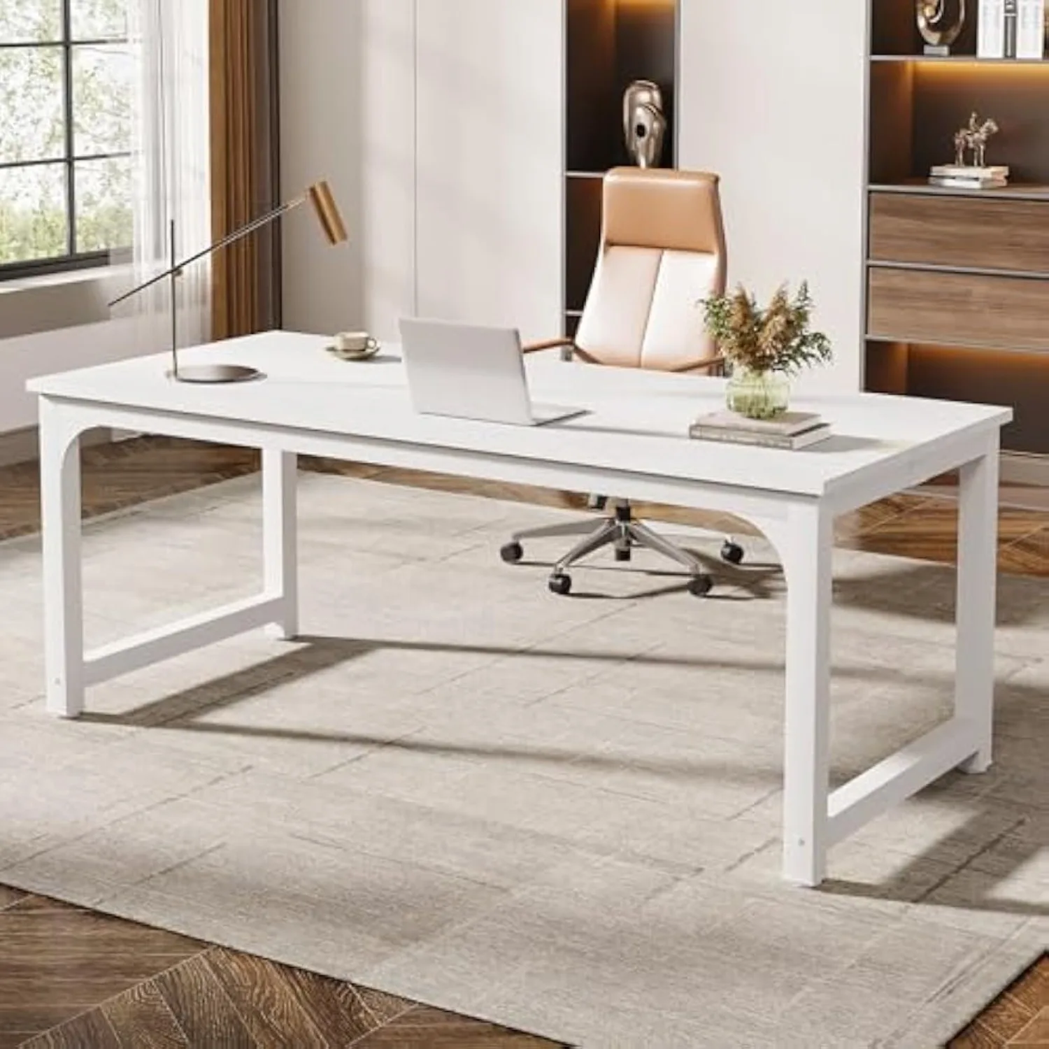 White Desk, Large Computer Office Desk Workstation, Modern Simple Style Laptop Desk Study Writing Table Business Furniture White Desk, Large Computer Office Desk Workstation, Modern Simple Style Laptop Desk Study Writing Table Business Furniture