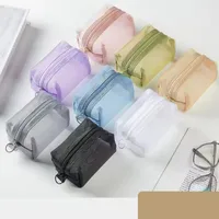 Mini Clear Nylon Mesh Cosmetic Bags Cute Women Small Lipstick Makeup Bags Pouch Data Line Key Earphone Organizer Case 2