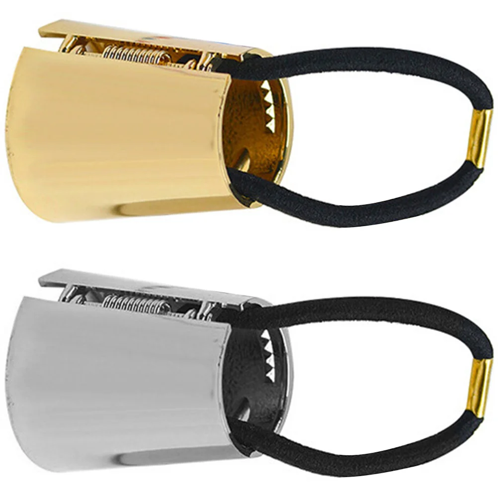 

2 Pcs Hair Tie Ponytail Button Ties Holders for Women Small Barrettes Gold Cuffs Metal Pin Elastic